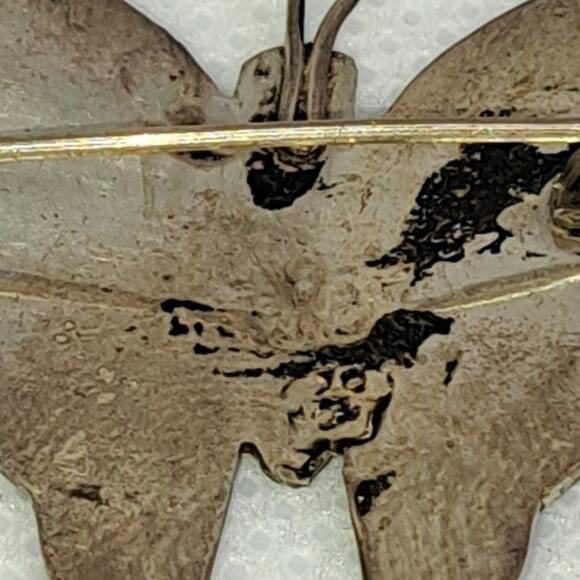 Vintage inlay abalone shell  butterfly brooch miss stamped 1.5" x 1.5" - Picture 3 of 6